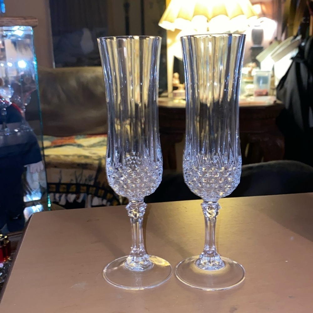 Vintage Cristal d'Arques Longchamp Set/2 Fluted Champagne Glasses